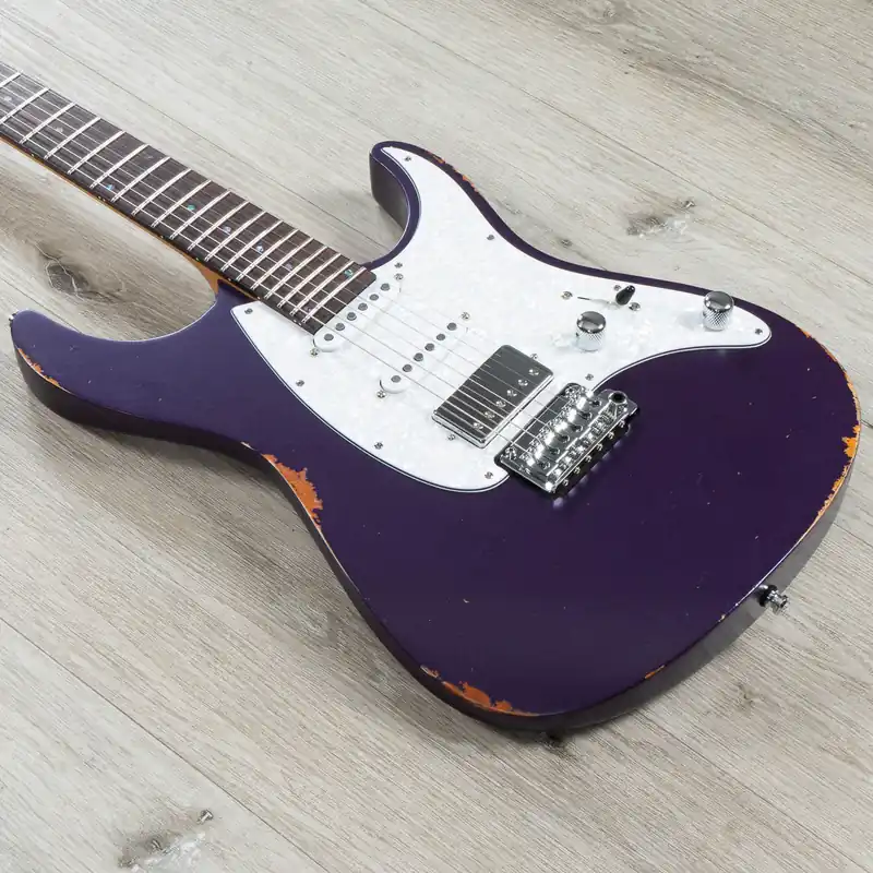 New Arrival Mayones Aquila Aged V24 6 Guitar, Rosewood Fingerboard, Aged Monolith Metallic Violet Nitro