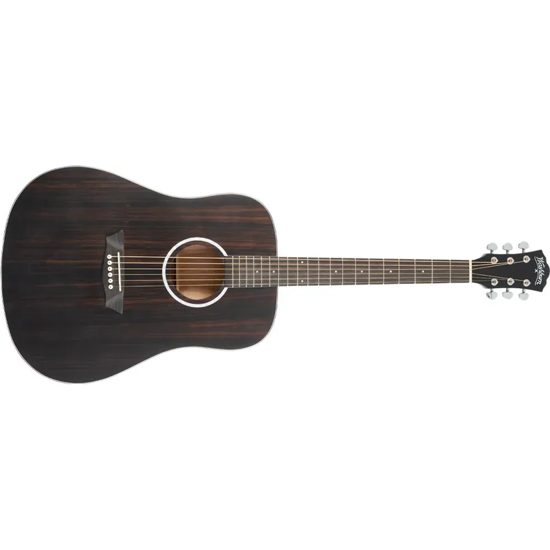 Weekend Sale Washburn Deep Forest Ebony D Dreadnought Acoustic Guitar, Okoume Back & Sides, Striped Ebony Top