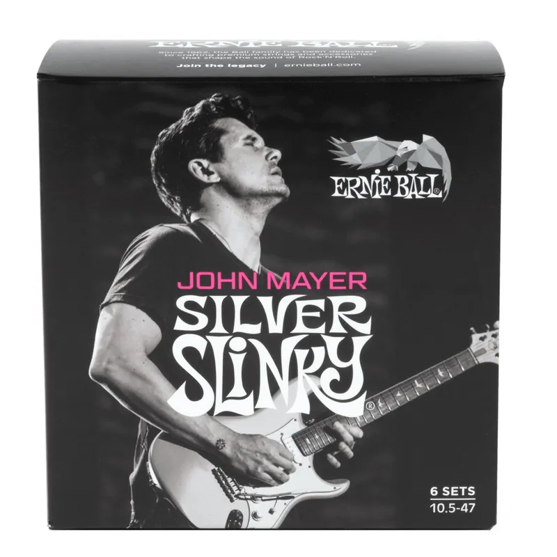 Holiday Sale Ernie Ball John Mayer Silver Slinky Signature Electric Guitar Strings 10.5-47, 6-Pack