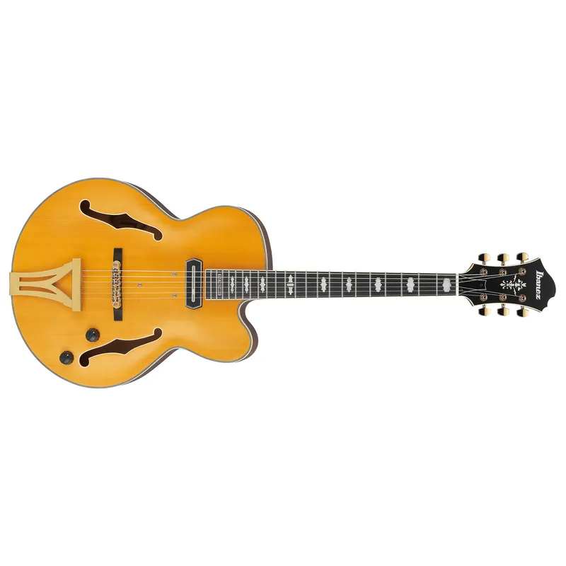 Holiday Sale Ibanez PM3C Pat Metheny Signature Archtop Hollowbody Guitar, Natural Amber Low Gloss