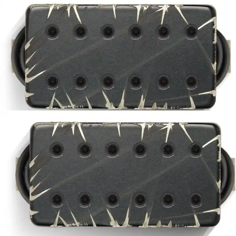 Bare Knuckle Juggernaut Guitar Humbucker Pickup Set, 53mm Spacing, Black Battleworn Covers with Black Bolts Clearance