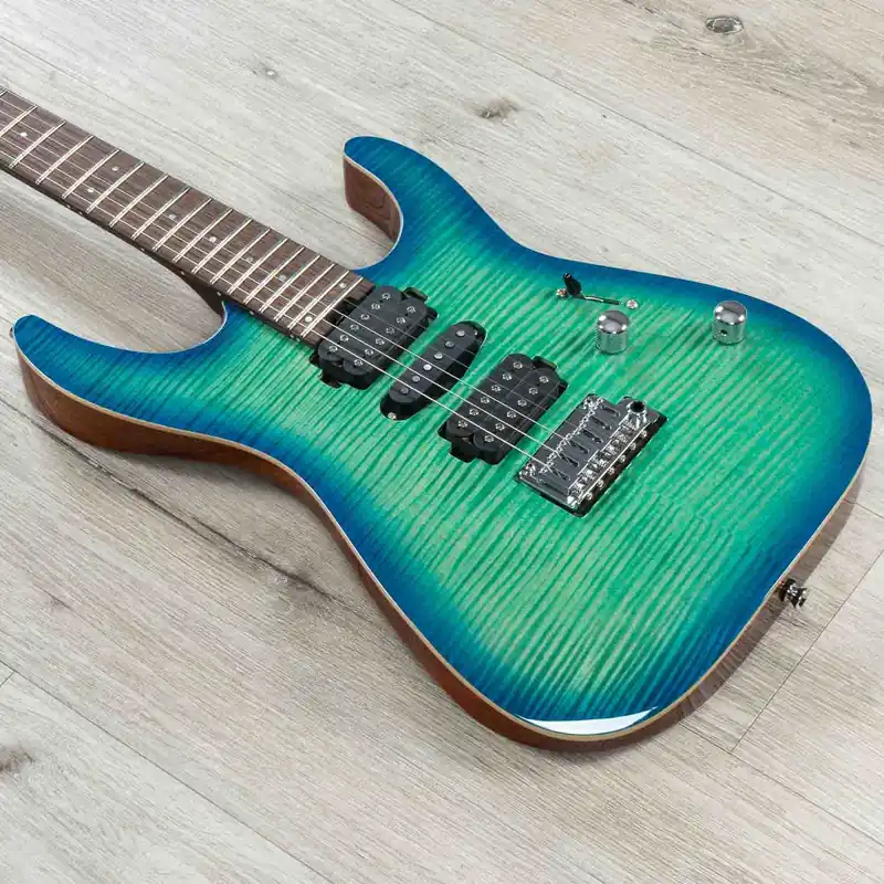 Charvel MJ DK24 HSH 2PT W Mahogany Flame Maple Guitar, Wenge Fretboard, Caribbean Burst Special Discount
