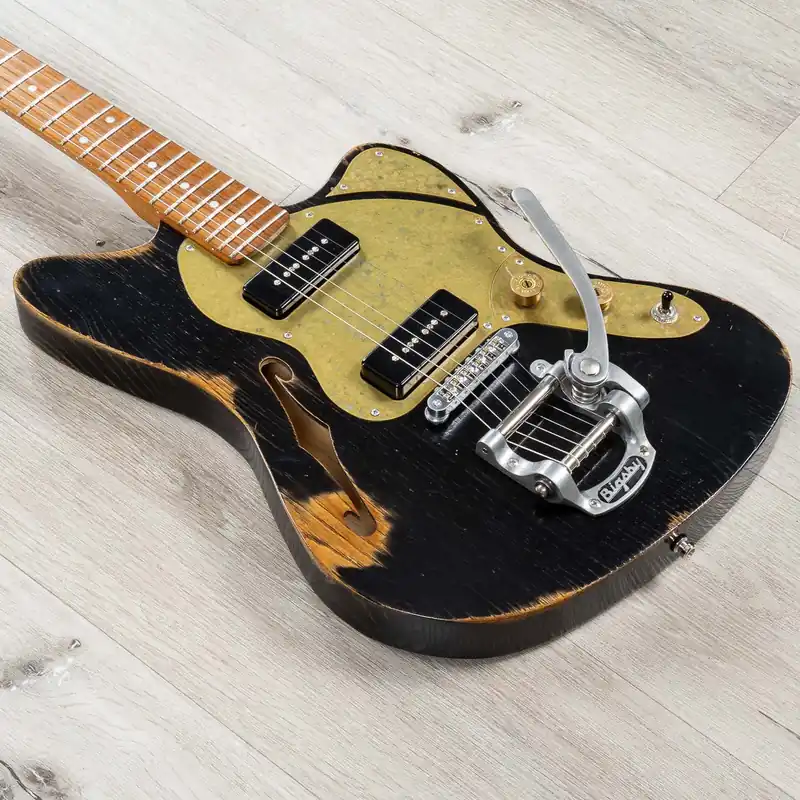 Seasonal Sale Paoletti 112 Lounge 2P90 Semi-Hollow Guitar, Roasted Maple Fretboard, Bigsby B5, Black