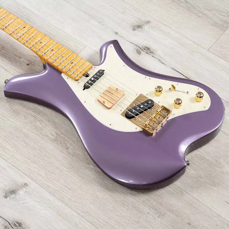 Bacci Leonardo Funk Machine Lavender Radiance Dual-Output Baritone Guitar, Flame Maple Fretboard, Lavender Flakes Hot Deal