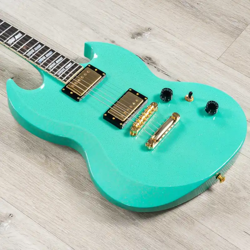 ESP USA Viper Guitar, Ebony Fretboard, Seymour Duncan Alnico II Pros, Midori Gold Sparkle Free Shipping