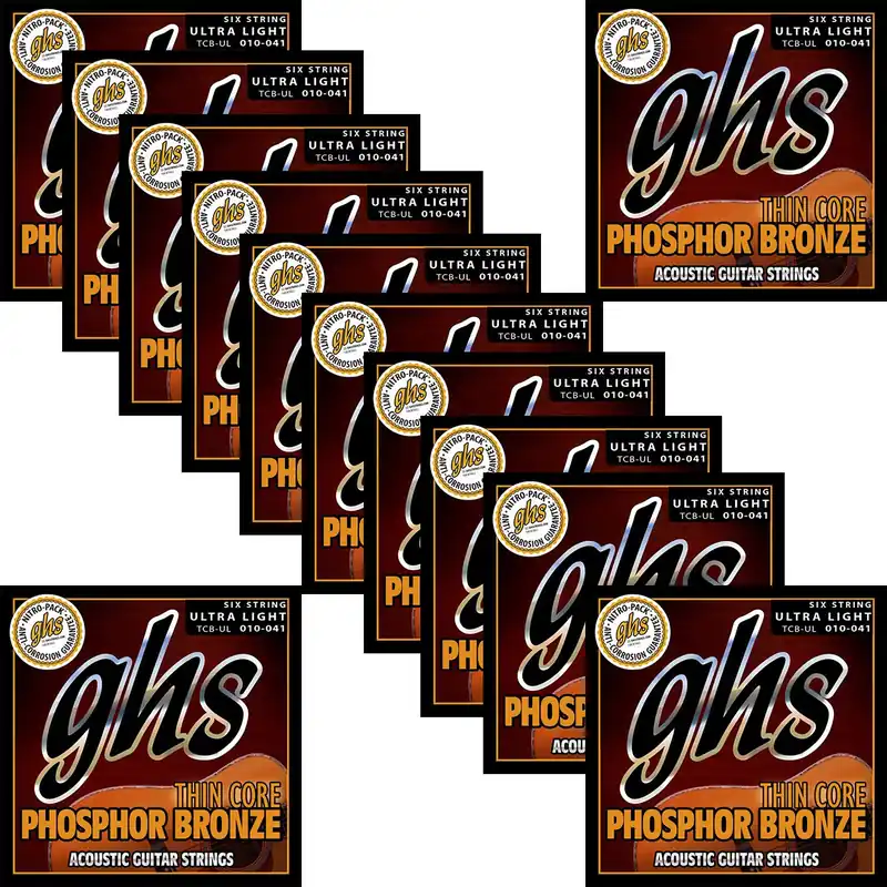 Hot Deal 12 Sets GHS TCB-UL Thin Core Phosphor Bronze Acoustic Guitar Strings, Ultra Light, 10-41