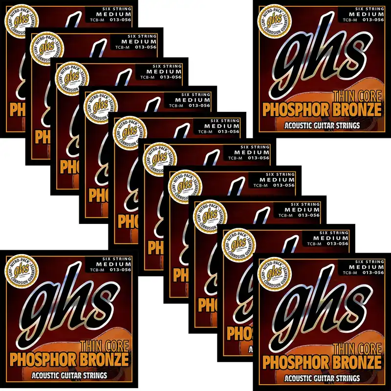 12 Sets GHS TCB-M Thin Core Phosphor Bronze Acoustic Guitar Strings, Medium, 13-56 While Supplies Last
