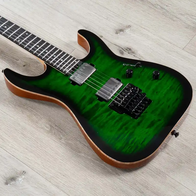 Big Sale ESP USA M-II FR Guitar, Quilted Maple Top, EMG 57 / 66 Pickups, Dark Green Sunburst
