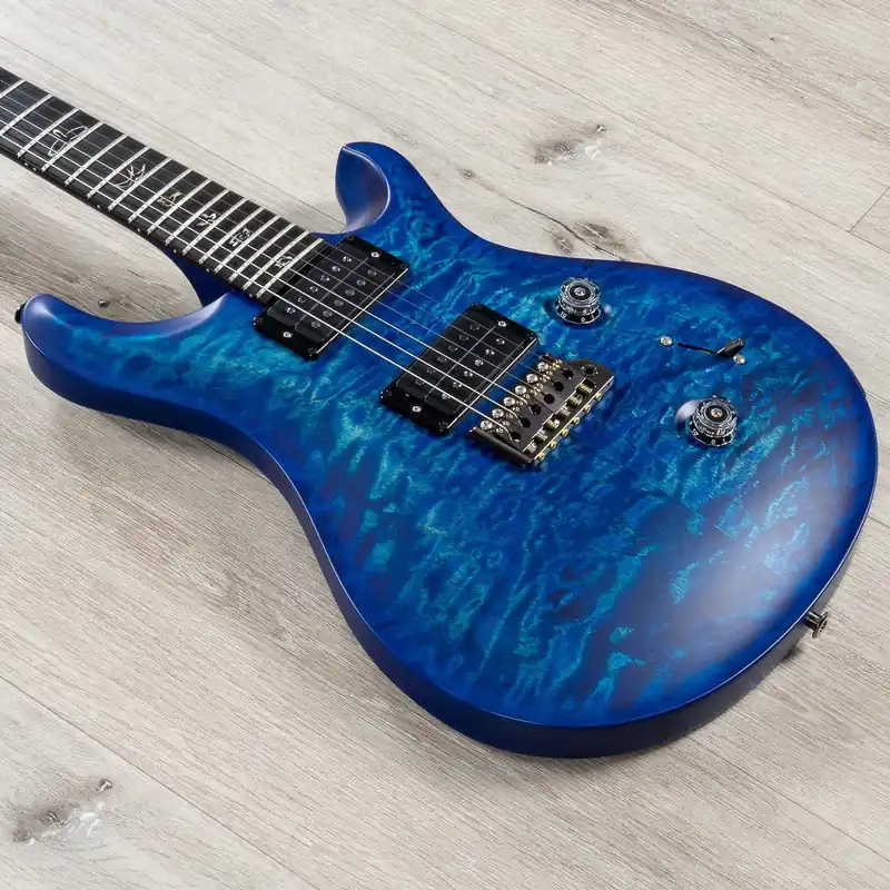 PRS Paul Reed Smith Wood Library Custom 24 Guitar, African Blackwood, Flame Maple Neck, Quilt Maple Top, Satin River Blue Wrap Burst Best Seller