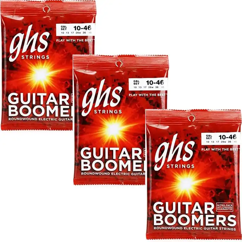 Hassle-Free Returns 3 Sets GHS GBL Boomers Nickel-Plated Steel Light Electric Guitar Strings 10-46