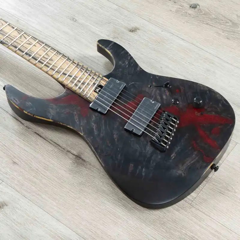 Legator Ninja N7FX 7-String Multi-Scale Guitar, Palemoon Ebony Fingerboard, Black Widow Clearance
