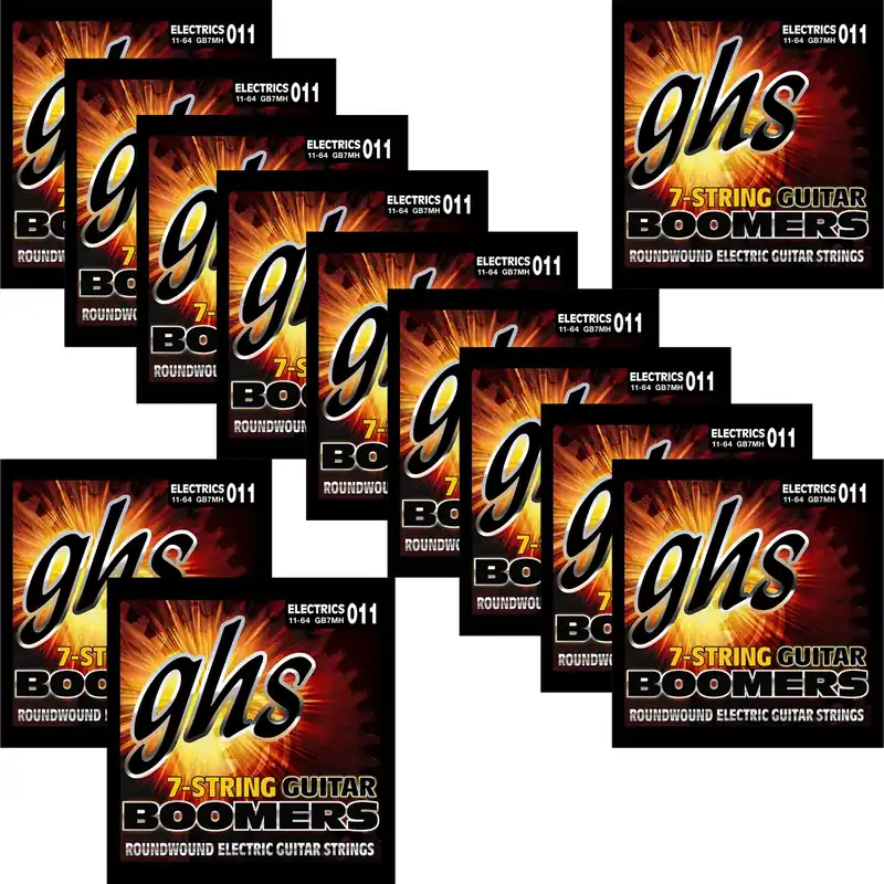 Place Order 12 Sets GHS GB7MH Boomers 7-String Medium Heavy Roundwound Electric Guitar Strings 11-64