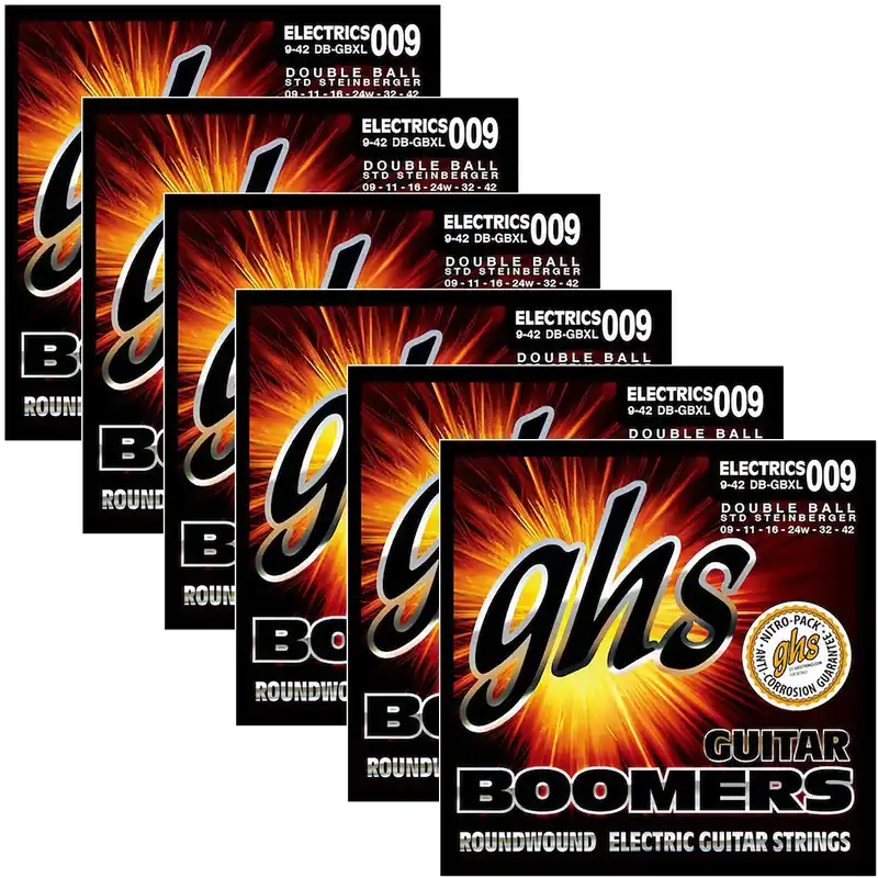 Hassle-Free Returns 6 Sets GHS DB-GBXL Double Ball End Boomers Electric Guitar Strings, Extra Light, 9-42