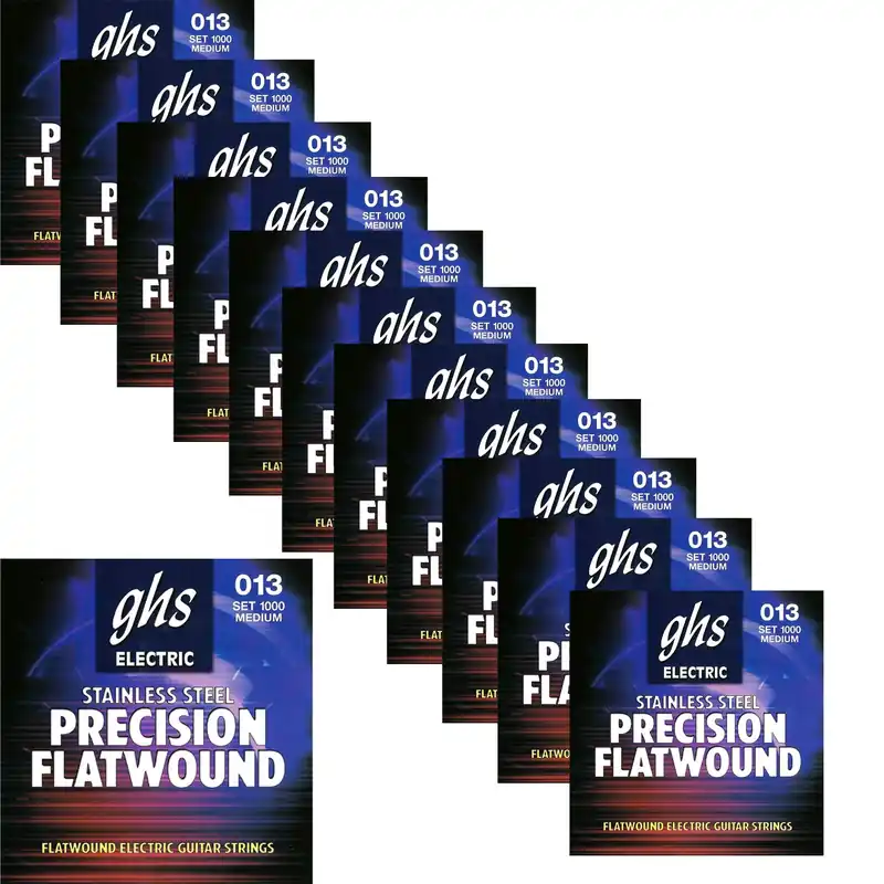 Buy Today 12 Sets GHS 1000 Precision Flats Flatwound Electric Guitar Strings, Medium 13-54