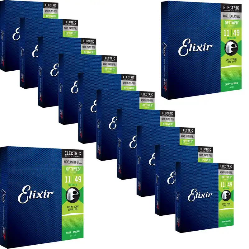 12 Sets of Elixir 19102 Nickel Plated Steel OPTIWEB Electric Guitar Strings, Medium (11-49) Buy Online