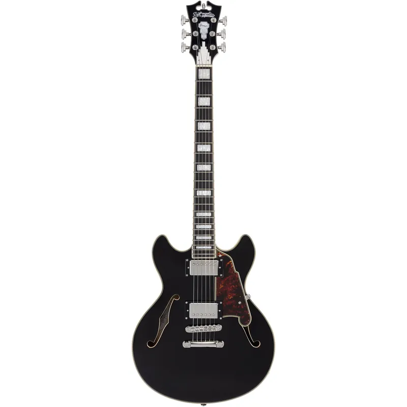 Sale D'Angelico Premier Mini DC Semi-Hollow Guitar, Pau Ferro Fretboard, Supro Pickups, Black Flake