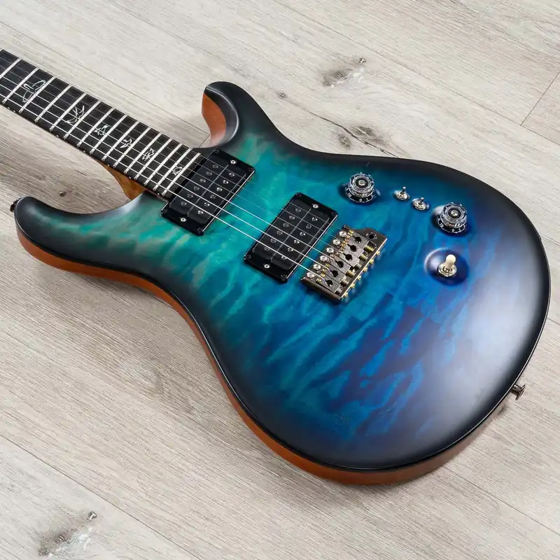 PRS Paul Reed Smith Wood Library Custom 24-08 Guitar, Ebony Fretboard, Roasted Maple Neck, Quilt Top, Blue Fade Charcoal Microburst Last Chance