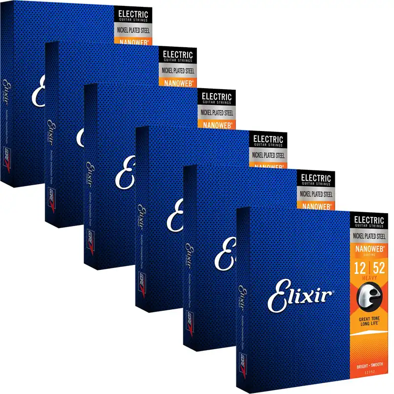 Buy Today 6 Sets of Elixir 12152 NANOWEB Heavy Electric Guitar Strings (12-52)