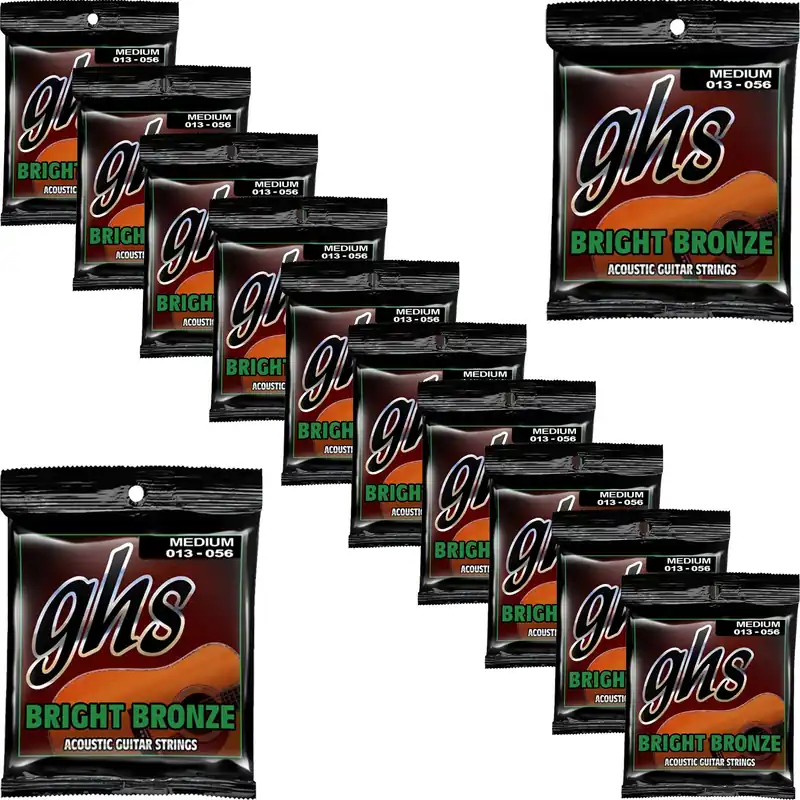 Special Offer 12 Sets GHS BB40M Bright Bronze Acoustic Guitar Strings, Medium, 13-56