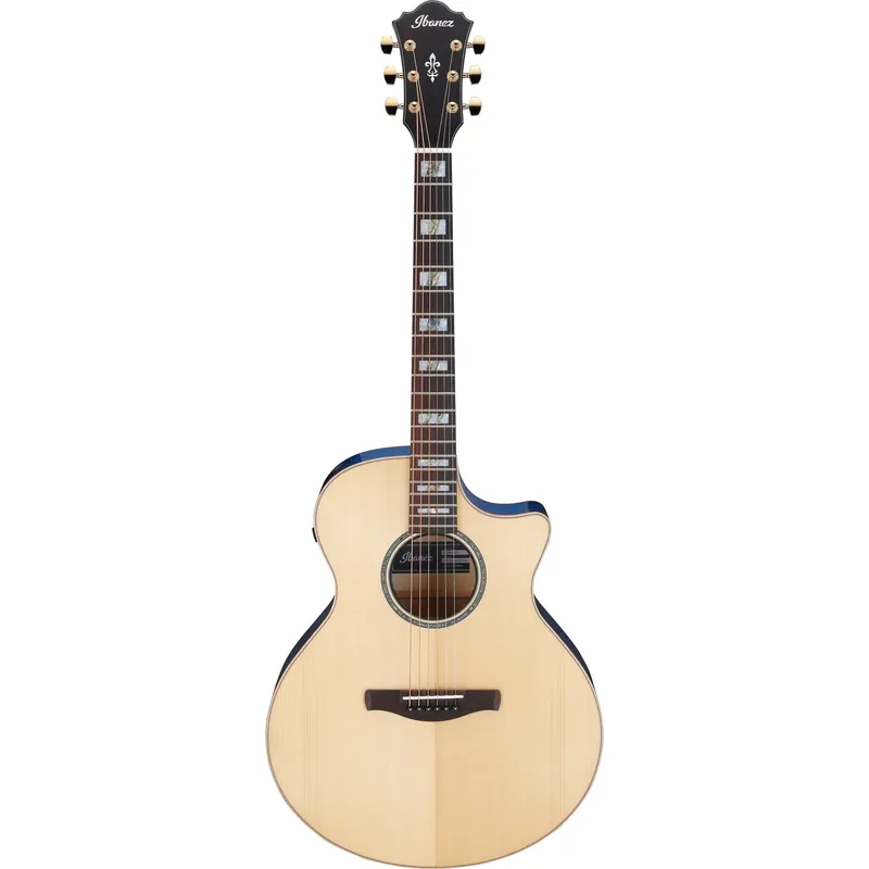 Reduced Price Ibanez AE390 AE Acoustic-Electric Guitar, Solid German Spruce, Natural Top & Aqua Blue Gloss Back