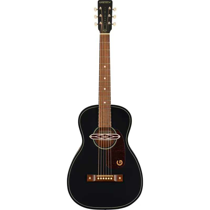 Gretsch Deltoluxe Parlor Acoustic Guitar, Walnut Fretboard, Tortoiseshell Pickguard, Black Top Fresh Stock