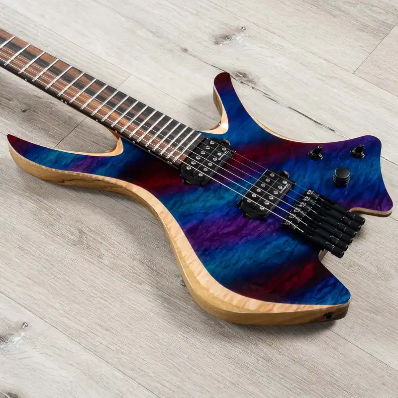Skervesen Shoggie 6 Headless Guitar, Golden Ebony Fretboard, Black Limba Body, Lundgren Pickups, Custom Aurora Hassle-Free Returns