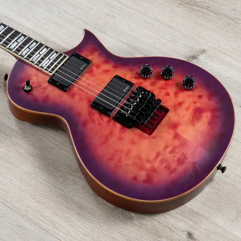 One Day Deal ESP USA Eclipse FR Guitar, Floyd Rose Tremolo, EMG 81-X / 85-X Pickups, Quilt Cranberry Burst