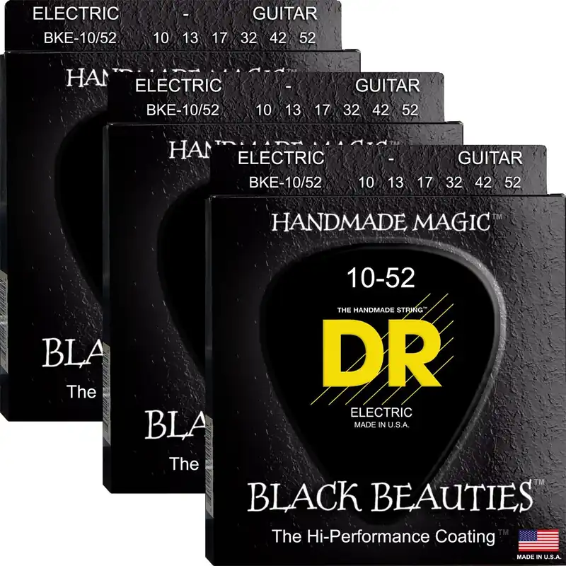 3-Pack DR Black Beauties Colored Electric Guitar Strings, Medium to Heavy 10-52 Warranty Included