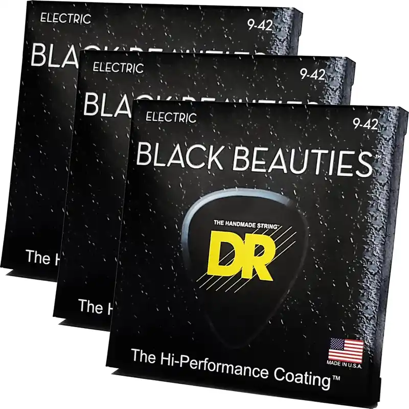 Express Delivery 3-Pack DR Black Beauties Colored Electric Guitar Strings, Light 9-42