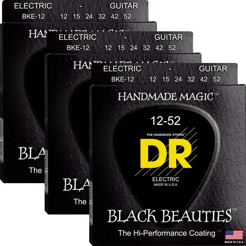Seasonal Sale 3-Pack DR Black Beauties Colored Electric Guitar Strings, Extra Heavy 12-52