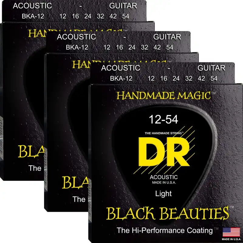3-Pack DR Black Beauties Colored,Acoustic Guitar Strings, Light 12-54 Mega Sale