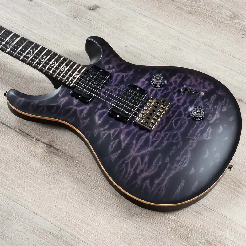 High Quality PRS Paul Reed Smith Wood Library Custom 24 Guitar, African Blackwood, Flame Maple Neck, Quilt Maple Top, Purple Mist