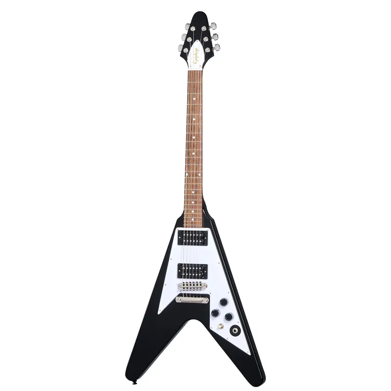 Epiphone Kirk Hammett 1979 Flying V Guitar, Gibson USA T-Type Pickups, Ebony, Hard Case Original