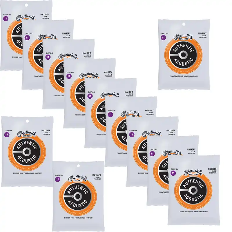Exclusive Offer 12-Pack Martin MA130FX Flex Core Acoustic Guitar Strings, Silk & Phosphor, 11-47