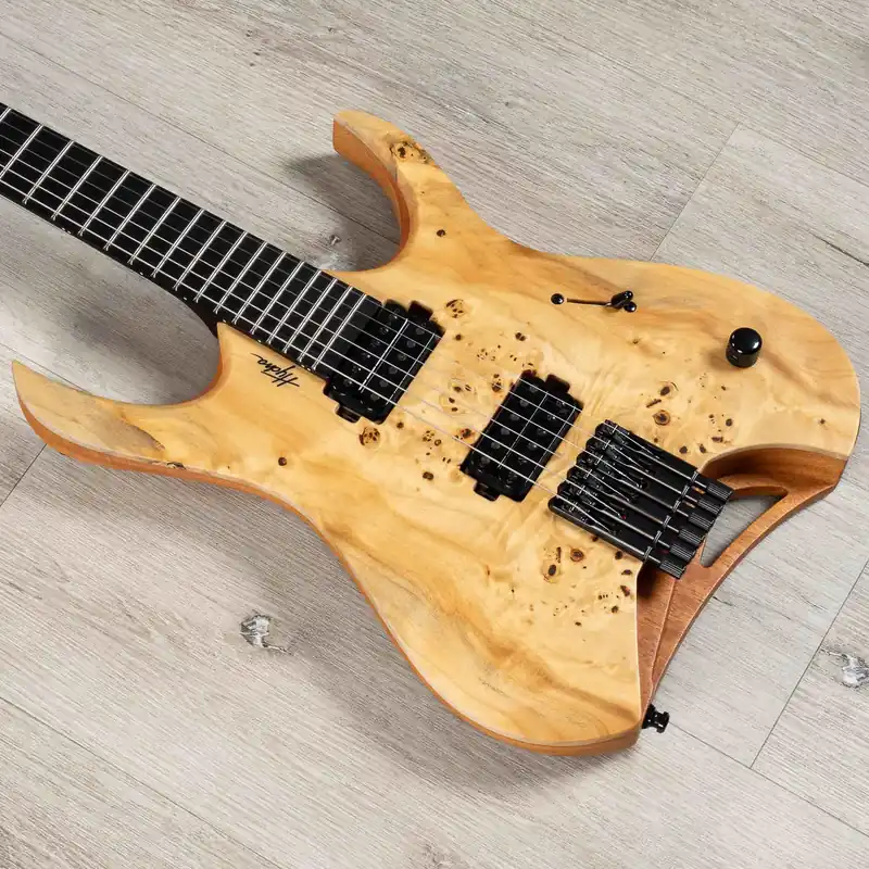 Brand New Mayones Hydra Elite 6 Headless Guitar, Ebony Fingerboard, Trans Natural Satine