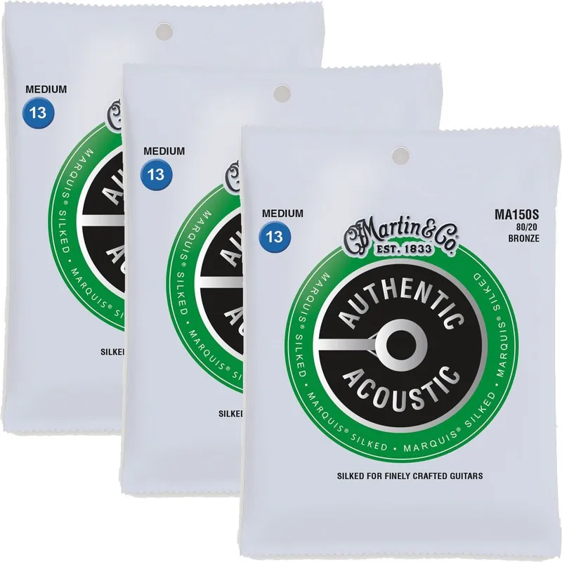3-Pack Martin MA150S Authentic Marquis Silked Acoustic Guitar Strings, 80/20 Bronze Medium 13-56 Save Now