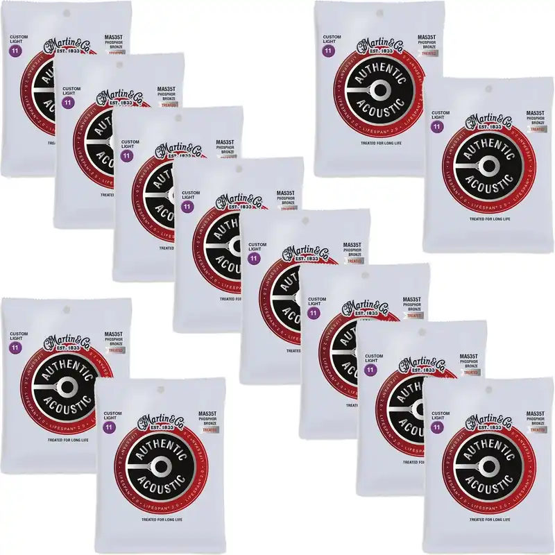12-Pack Martin Authentic Lifespan 2.0 Treated Acoustic Guitar Strings, 92/8 Phosphor Bronze Custom Light Direct From Manufacturer