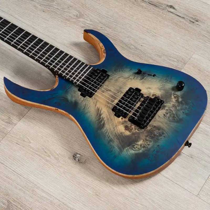Mayones Duvell Elite V24 7 7-String Guitar, Trans Jeans Black 3Tone Blue Burst Satine Special Offer