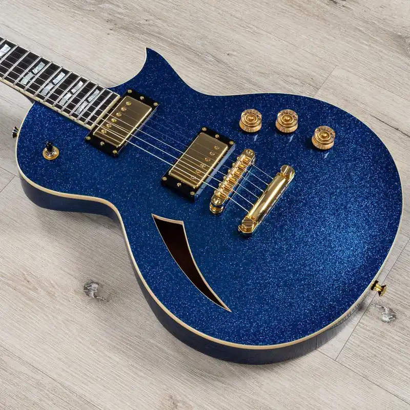 Free Delivery ESP USA Eclipse Semi-Hollow Guitar, Ebony Fretboard, Seymour Duncan Alnico II Pros, Blue Sparkle