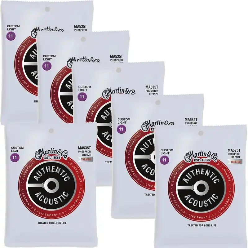 6-Pack Martin Authentic Lifespan 2.0 Treated Acoustic Guitar Strings, 92/8 Phosphor Bronze Custom Light Editor’s Pick