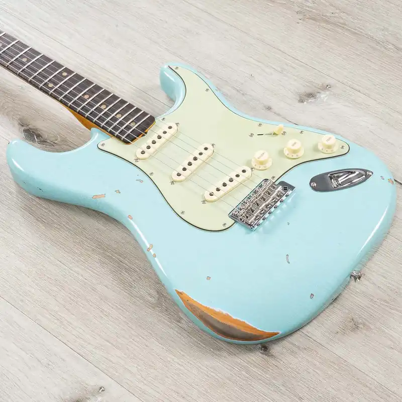 Price Drop Fender Custom Shop Late 1962 Stratocaster Relic Guitar, Rosewood Fretboard, Faded Aged Daphne Blue