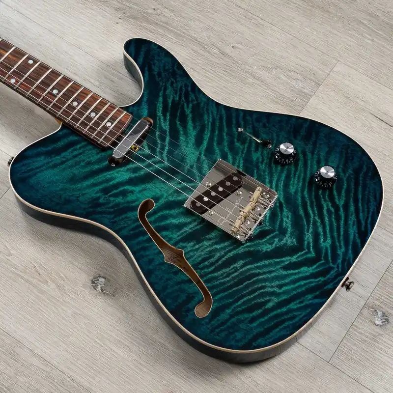 Certified Fibenare Roadmaster '56 Thinline Semi-Hollow Guitar, Palisander Fretboard, Emerald Green