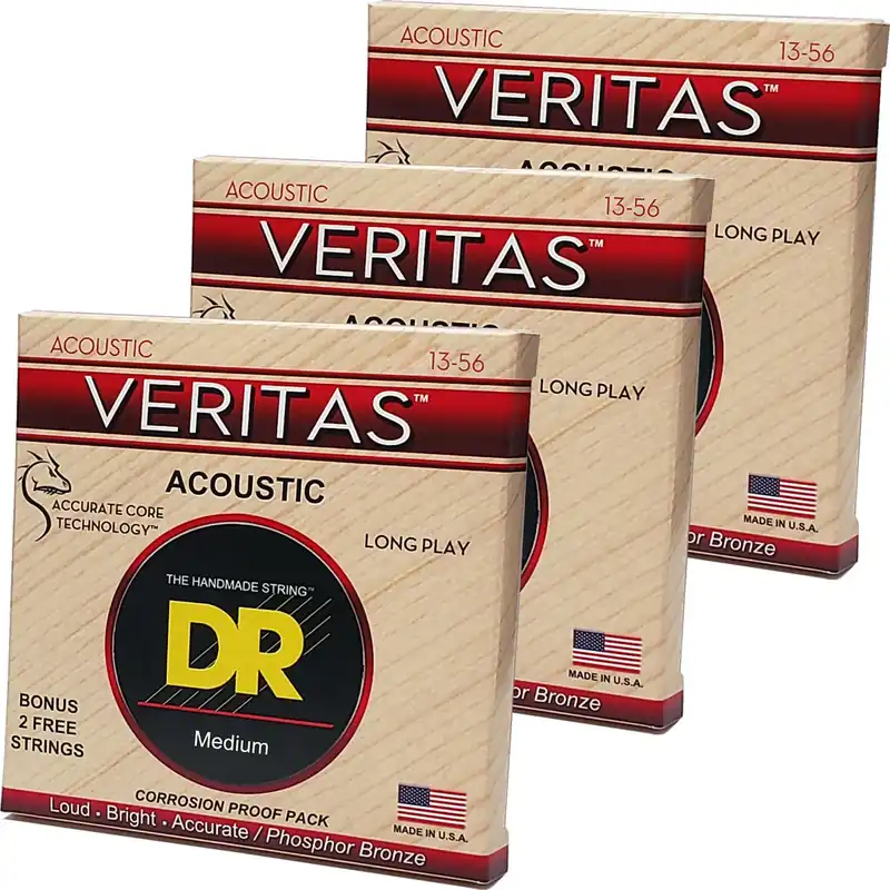 Get Yours DR Veritas Coated Core Technology Acoustic Guitar Strings, Medium 13-56, 3-Pack