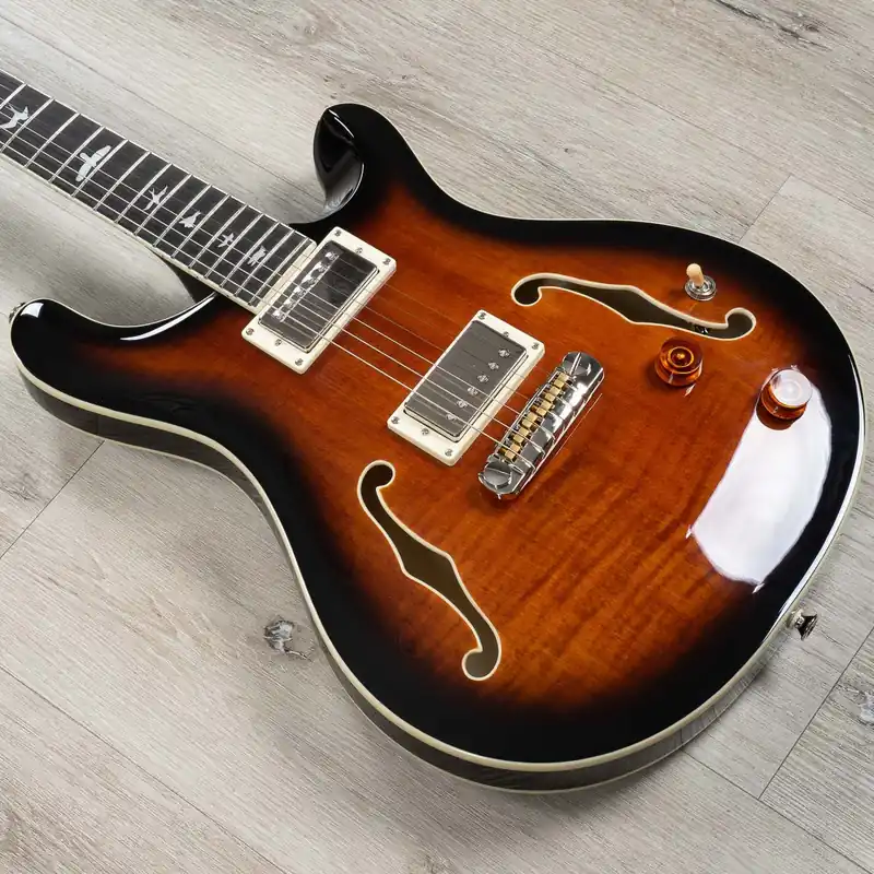 Special Offer PRS Paul Reed Smith SE Hollowbody II Guitar, Ebony Fretboard, Black Gold Burst