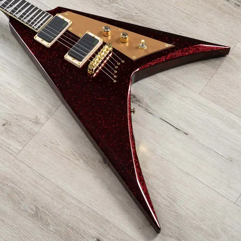 Sale ESP LTD KH-V Kirk Hammett Signature Guitar, Ebony Fretboard, Red Sparkle