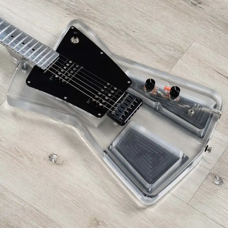 Seasonal Sale Aluminati Orion Dark Matter Guitar, 3x3 Headstock, Onboard LEDs, Clear Lucite Body