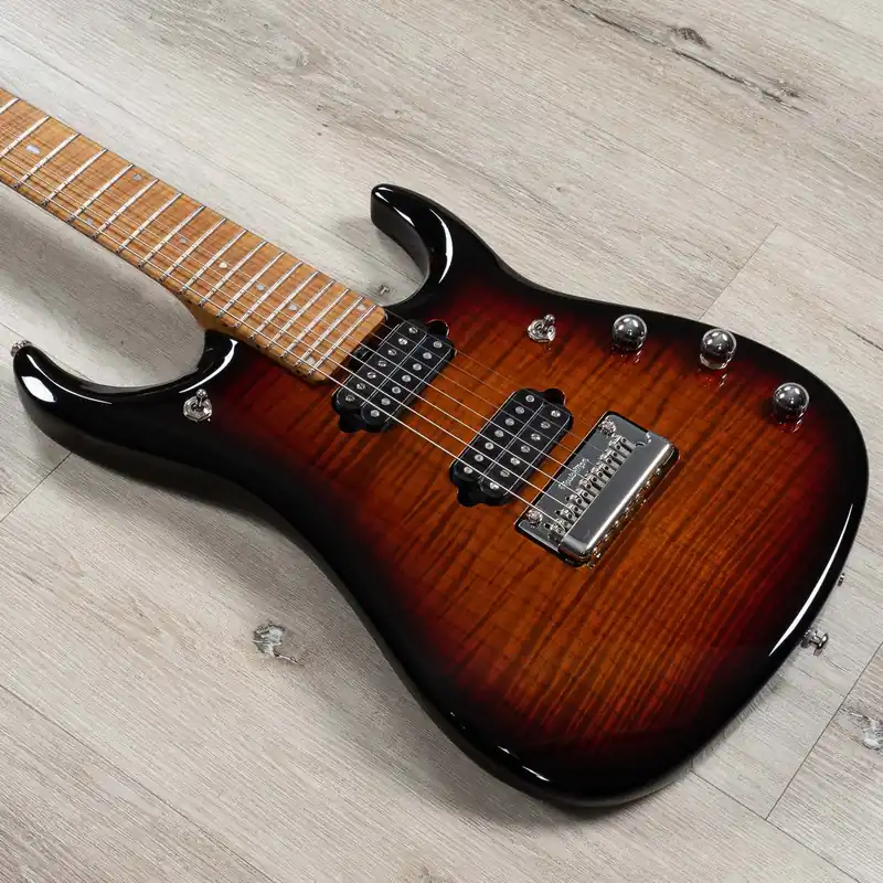 Ernie Ball Music Man John Petrucci JP15 7-String Guitar, Tiger Eye Flame Top Buy Direct