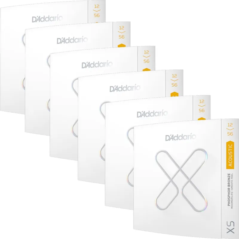 Luxury 6-Pack of D'Addario XSAPB1256 Coated Phosphor Bronze Acoustic Guitar Strings, 12-56