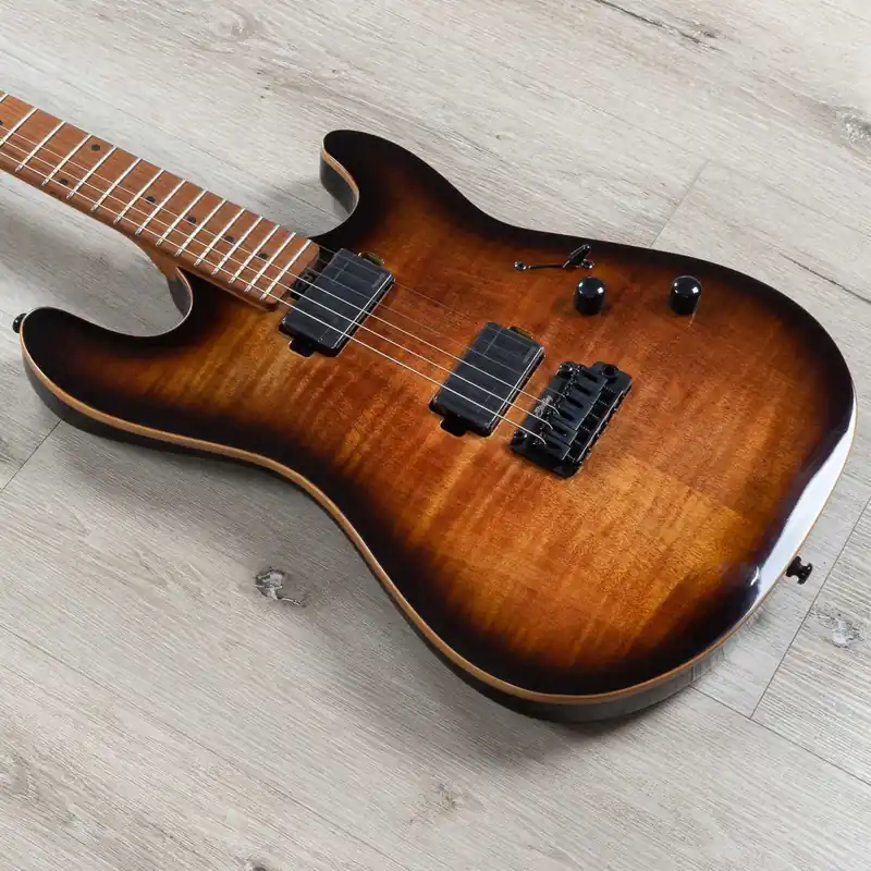 Bargain Sterling by Music Man Sabre Guitar, Roasted Maple,Fluence Pickups, Cobra Burst
