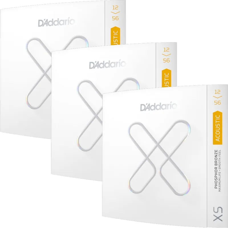 Clearance 3-Pack of D'Addario XSAPB1256 Coated Phosphor Bronze Acoustic Guitar Strings, 12-56